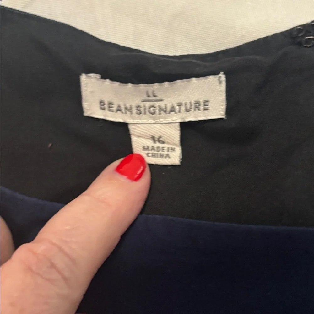LL Bean Signature Navy Poplin Dress SZ 16 100% Cotton fit & flare lined midi - Picture 3 of 14